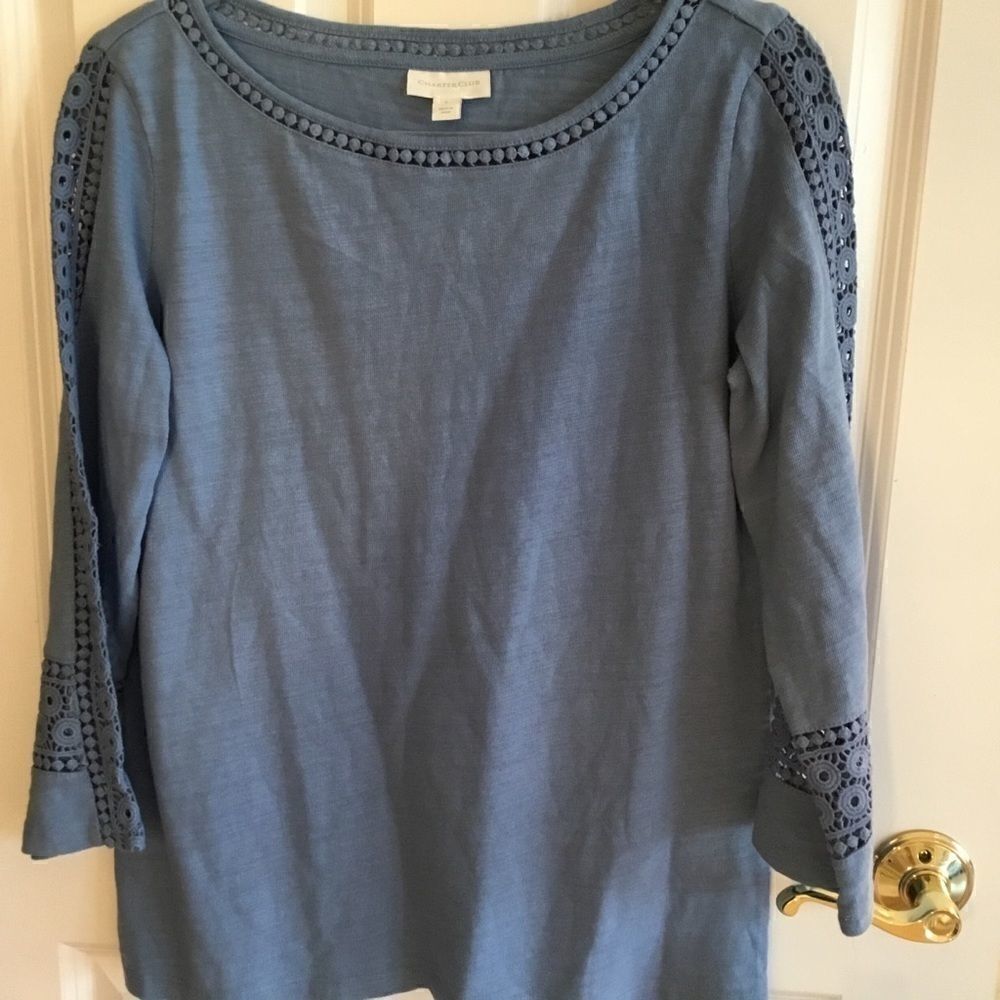 NWT. Charter Club L/S Blue Knit Tunic Top Sz. S